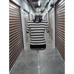 Philosophy Small White and Black Striped Shirt Sleeve Sweater